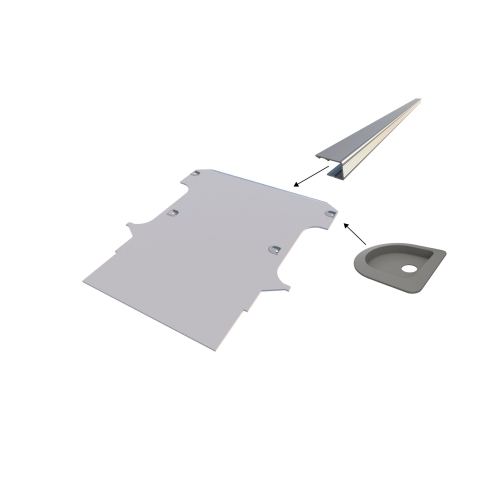 Vloerplaat, dubbele cabine (Snoeks) en achterdeuren , grijs, 12mm incl 6 vloerkuipjes en instaplijst, L3 (Geschikt voor Jumpy / Expert / ProAce / Vivaro / Scudo) (afbeelding ter illustratie)