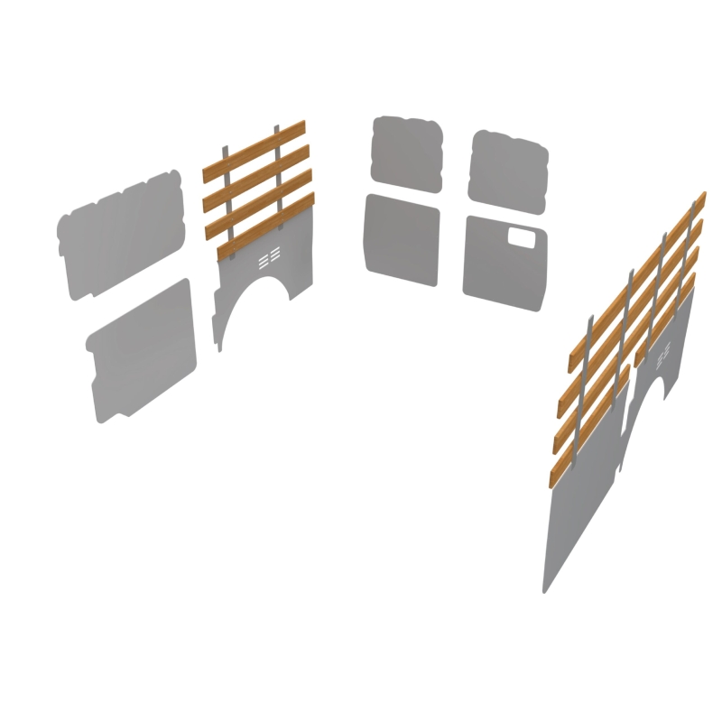 Combiwand- en deurpanelen L2H1 lat-om-lat, enkele schuifdeur kunststof grijs (Geschikt voor Movano / Ducato / Jumper / Boxer) (afbeelding ter illustratie)