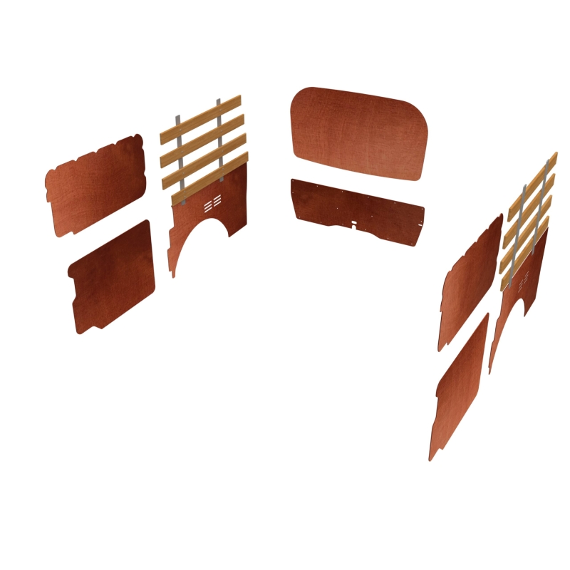 Combiwand- en deurpanelen lat-om- lat, dubbele schuifdeuren en achterklep bruin, L2 (Geschikt voor T6.1) (afbeelding ter illustratie)