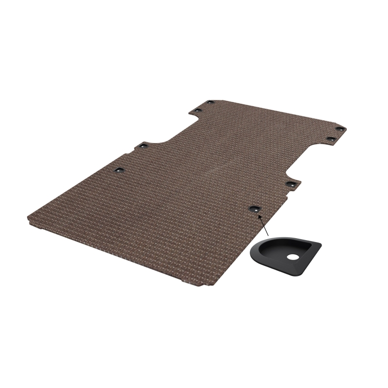 Vloerplaat, doorlopend bij de schuifdeur, enkele schuifdeur uitvoering , bruin, 12mm incl 6 vloerkuipjes, L2 (Geschikt voor Movano / Ducato / Jumper / Boxer)