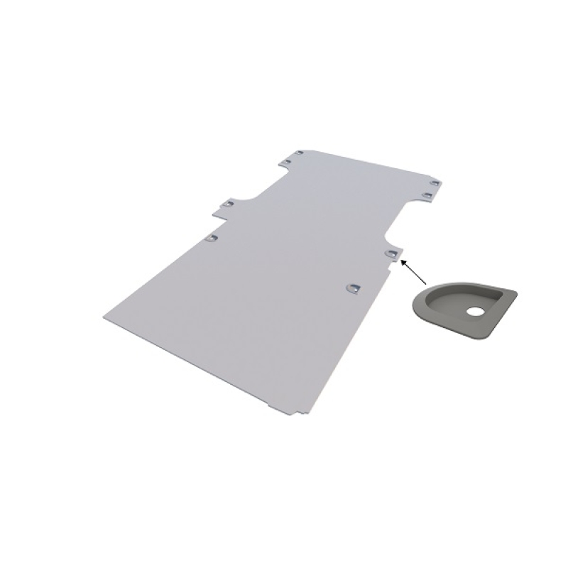 Vloerplaat, doorlopend bij de schuifdeur, enkele schuifdeur uitvoering , grijs, 12mm incl 6 vloerkuipjes, L2 (Geschikt voor Movano / Ducato / Jumper / Boxer) (afbeelding ter illustratie)