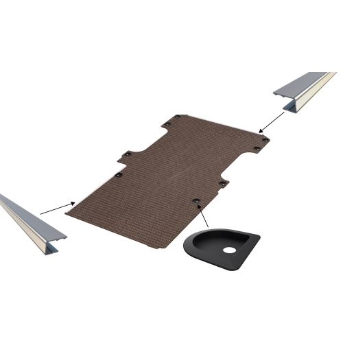 Vloerplaat, enkele schuifdeur en achterklep , bruin, 12mm incl 8 vloerkuipjes en instaplijsten, L3 (Geschikt voor Jumpy / Expert / ProAce / Vivaro / Scudo) (afbeelding ter illustratie)