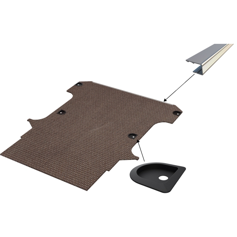 Vloerplaat, dubbele cabine (Snoeks) en achterklep , bruin, 12mm incl 6 vloerkuipjes en instaplijst, L3 (Geschikt voor Jumpy / Expert / ProAce / Vivaro / Scudo) (afbeelding ter illustratie)