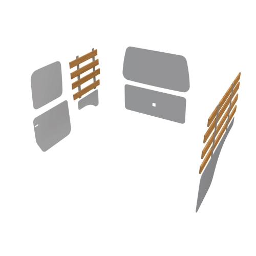 Combiwand- en deurpanelen, lat-om-lat, dubbele cabine (origineel Ford) uitvoering en achterklep grijs, L2  (Geschikt voor Ford Custom 2025) (afbeelding ter illustratie)