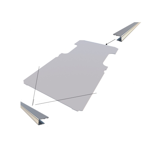 Vloerplaat, doorlopend bij de schuifdeur, dubbele schuifdeuren uitvoering , grijs, 9mm incl instaplijsten, L1 (Geschikt voor Ford Custom 2025) (afbeelding ter illustratie)